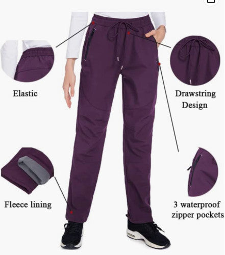 Women's Waterproof Snow Ski Pants with Fleece Lining - Windproof & Warm Outdoor Hiking Trousers