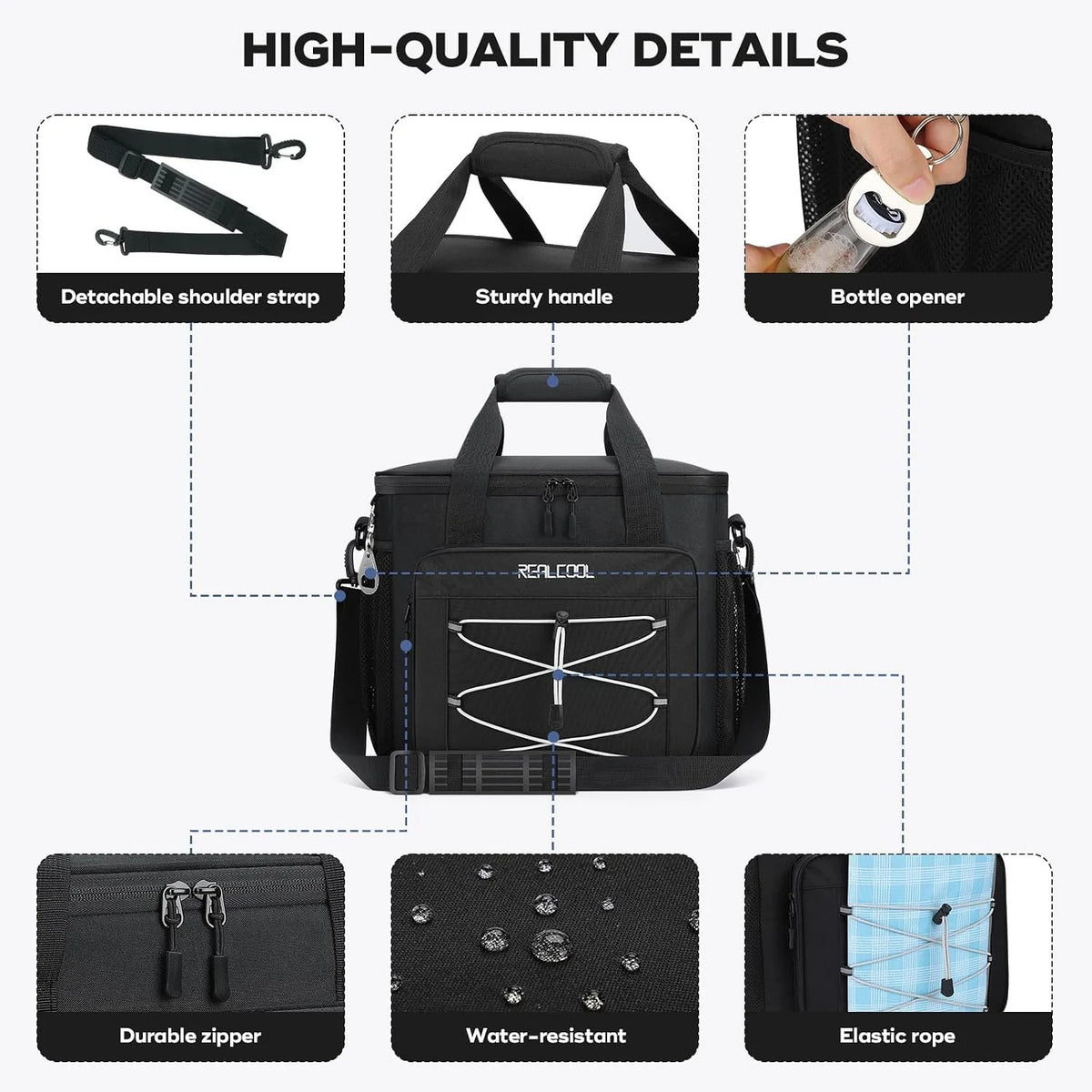 Insulated Soft Cooler Bag for 35/45 Cans, Leak-Proof Collapsible Lunch Tote