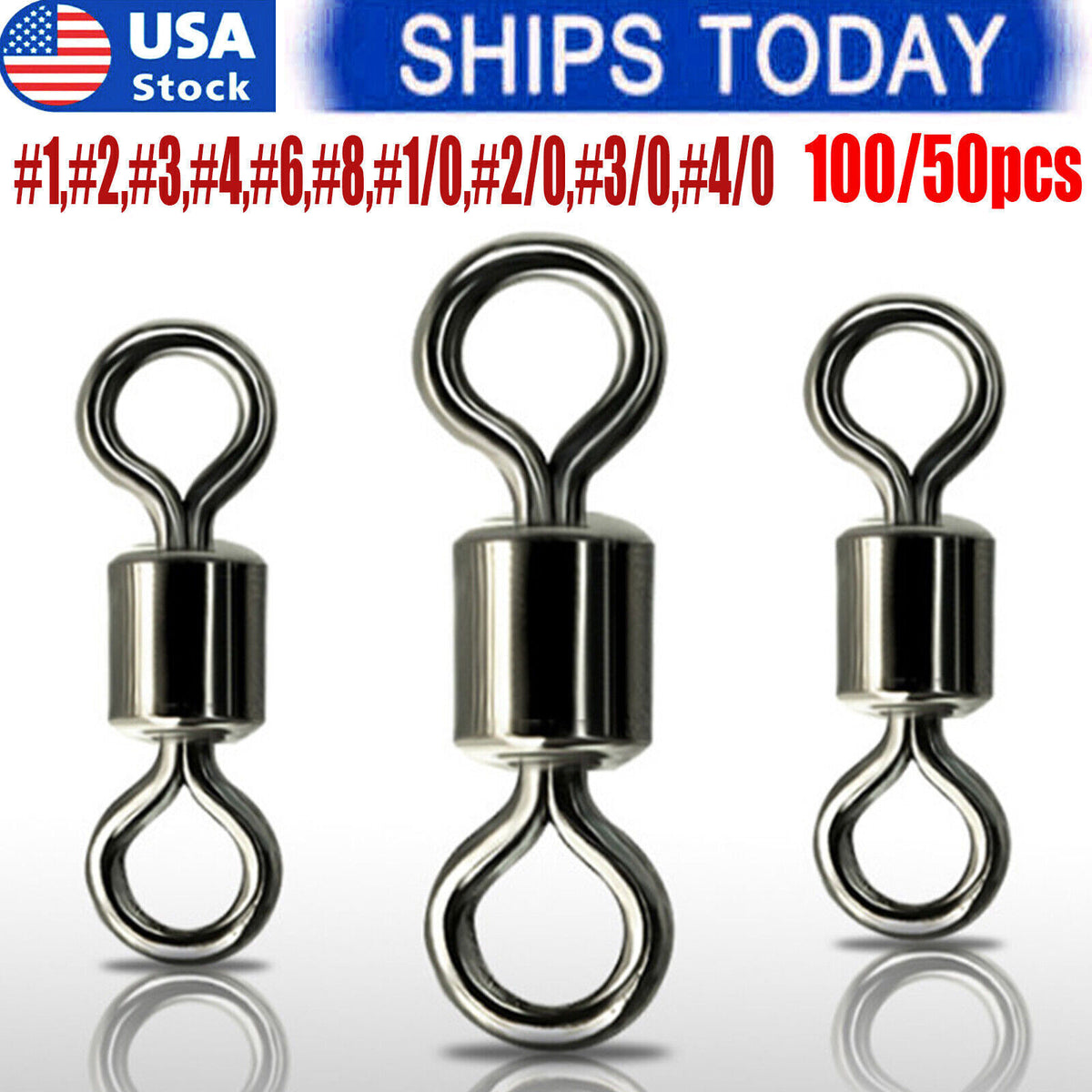 Fishing Swivels Assortment - 50 or 100 Pieces, Multiple Strengths & Sizes