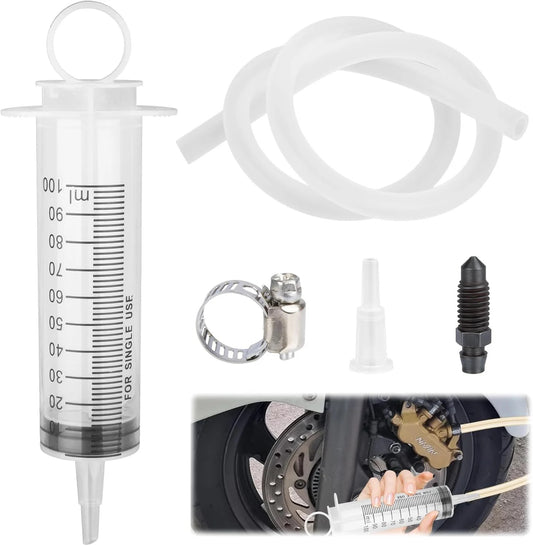 Motorcycle Brake Bleeder Kit with 100ML Pump & Transparent Hose for Hydraulic Disc Brake Fluid Flush