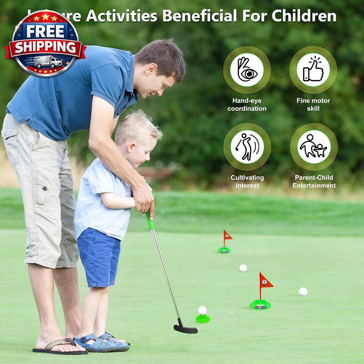 Kids Golf Clubs Set with Practice Balls & Putting Cups - Toddler Golf Toy