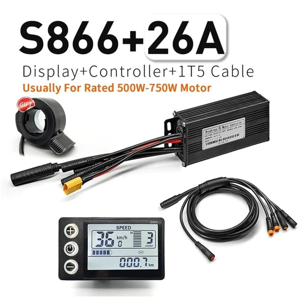 Electric Bike Controller 24V-48V 26A Sine Wave Display & Throttle for 500W-750W Motor