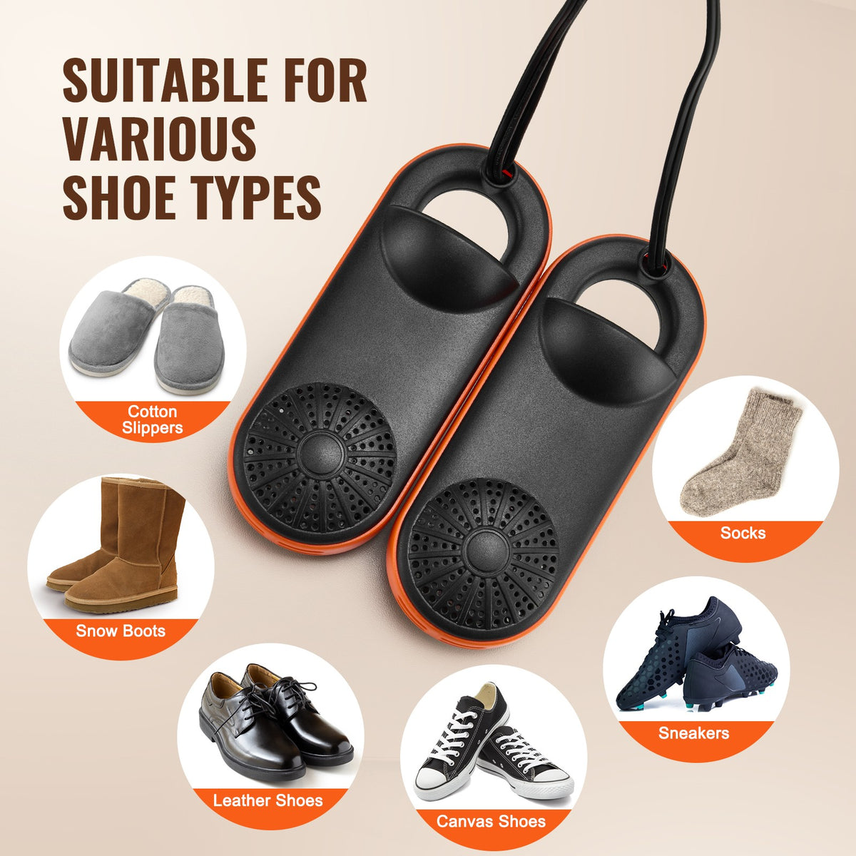 Portable Shoe Dryer Boot Dryer with Quick & Even Drying - Black & Orange
