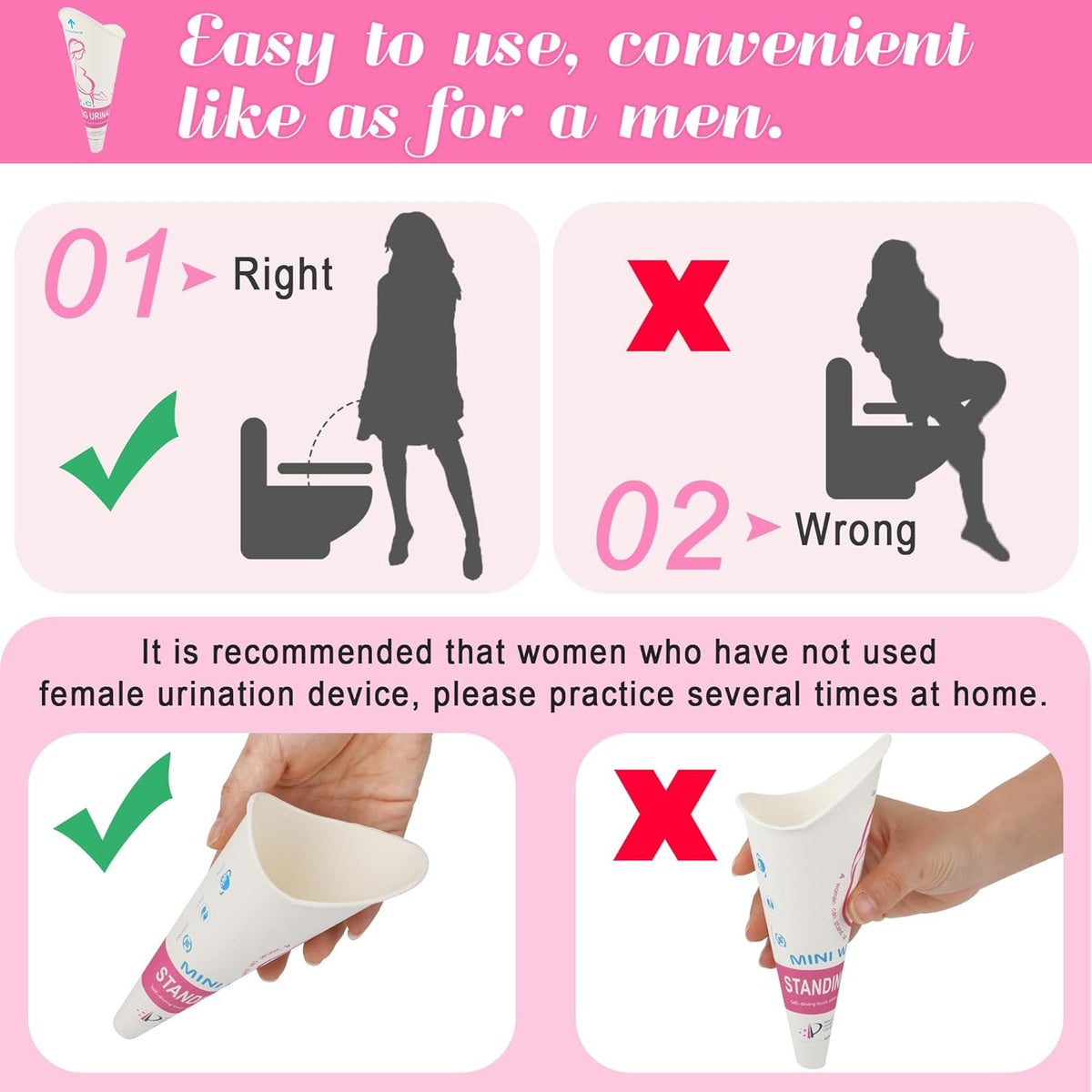 Disposable Female Urination Device Pack - Portable Girl Urinal Funnel for Camping Hiking