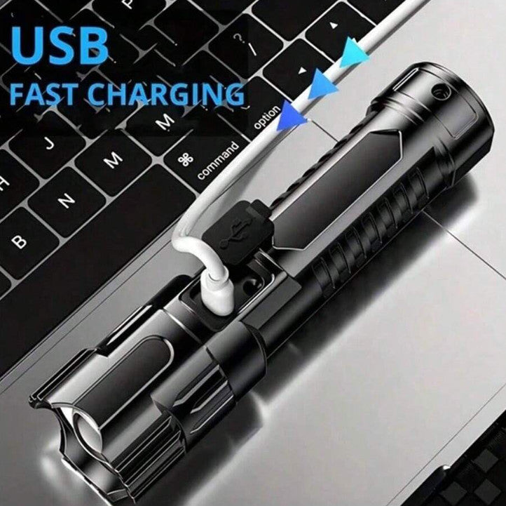 USB Rechargeable Handheld Flashlight with Wide Beam for Outdoor & Emergency Use
