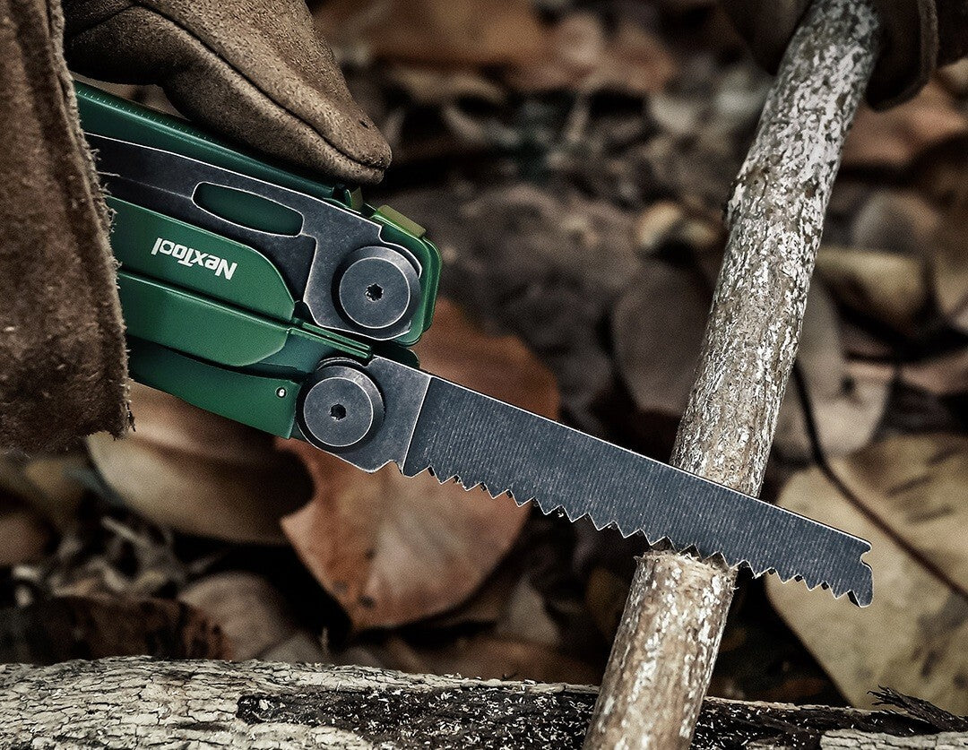 Multi Tool with Stainless Steel Handles and Belt Cutter - Green 4.25"