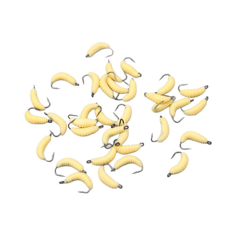 60 Pcs Rubber Maggot Lures Set with Hooks for Freshwater Fishing