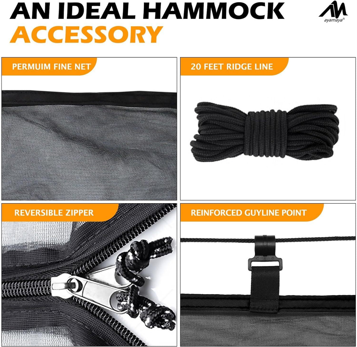 Portable Hammock Mosquito Net with Double Zippers - Lightweight Mesh Cover