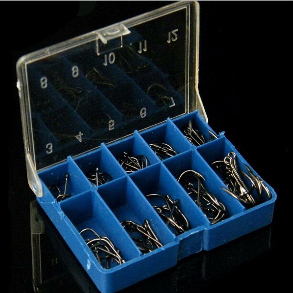 100Pcs Fishing Hooks Set, High Carbon Steel, Sharp & Durable, Multiple Sizes