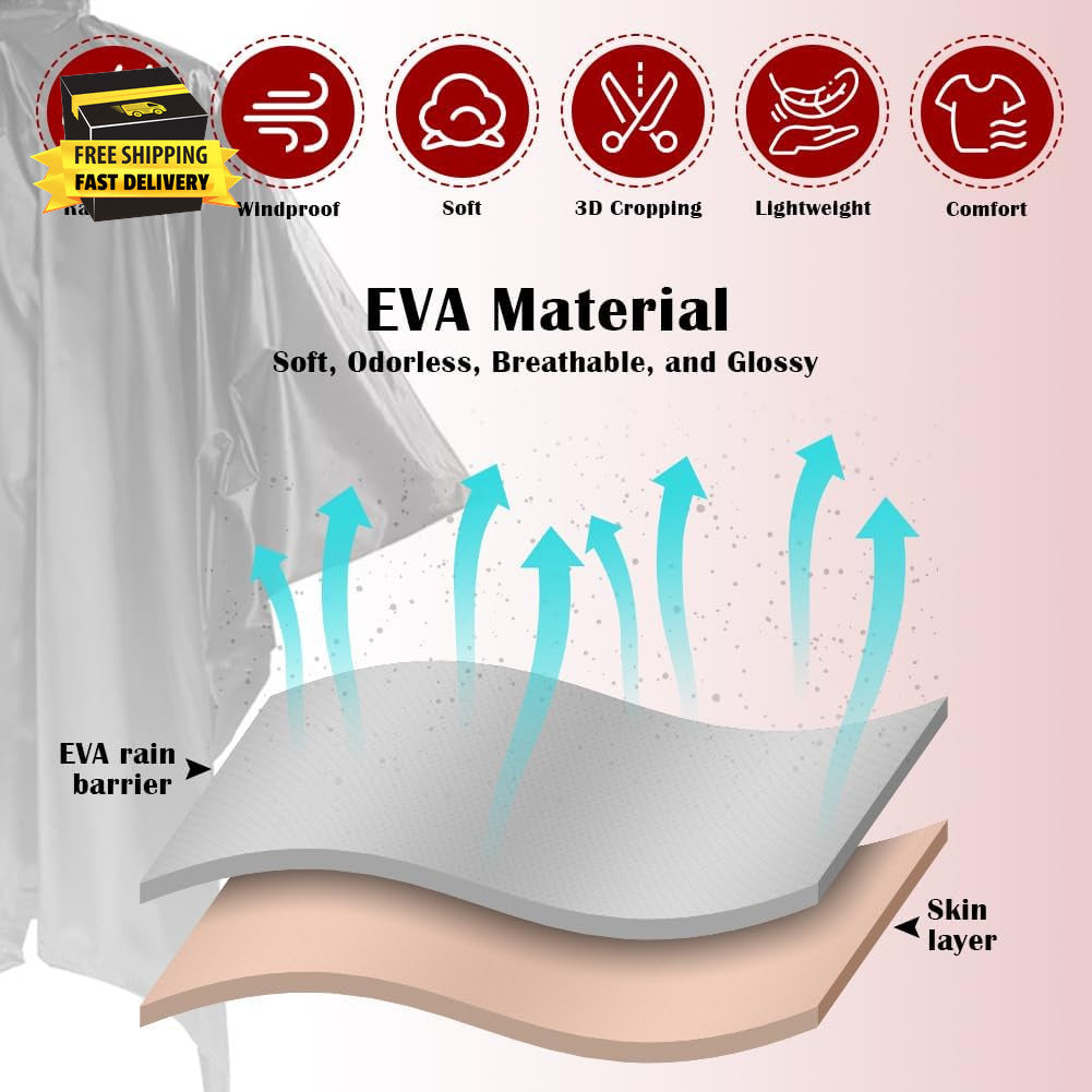 Adult Waterproof Reusable Rain Ponchos with Hood - Lightweight EVA Outerwear