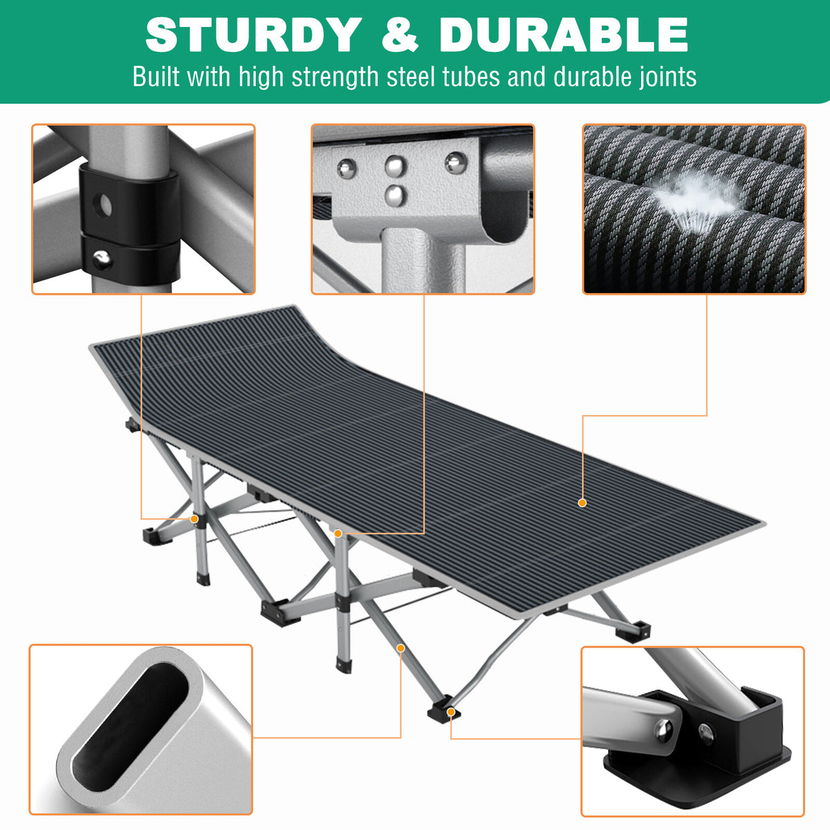 Heavy Duty Folding Camping Cot with Mattress for Adults and Kids