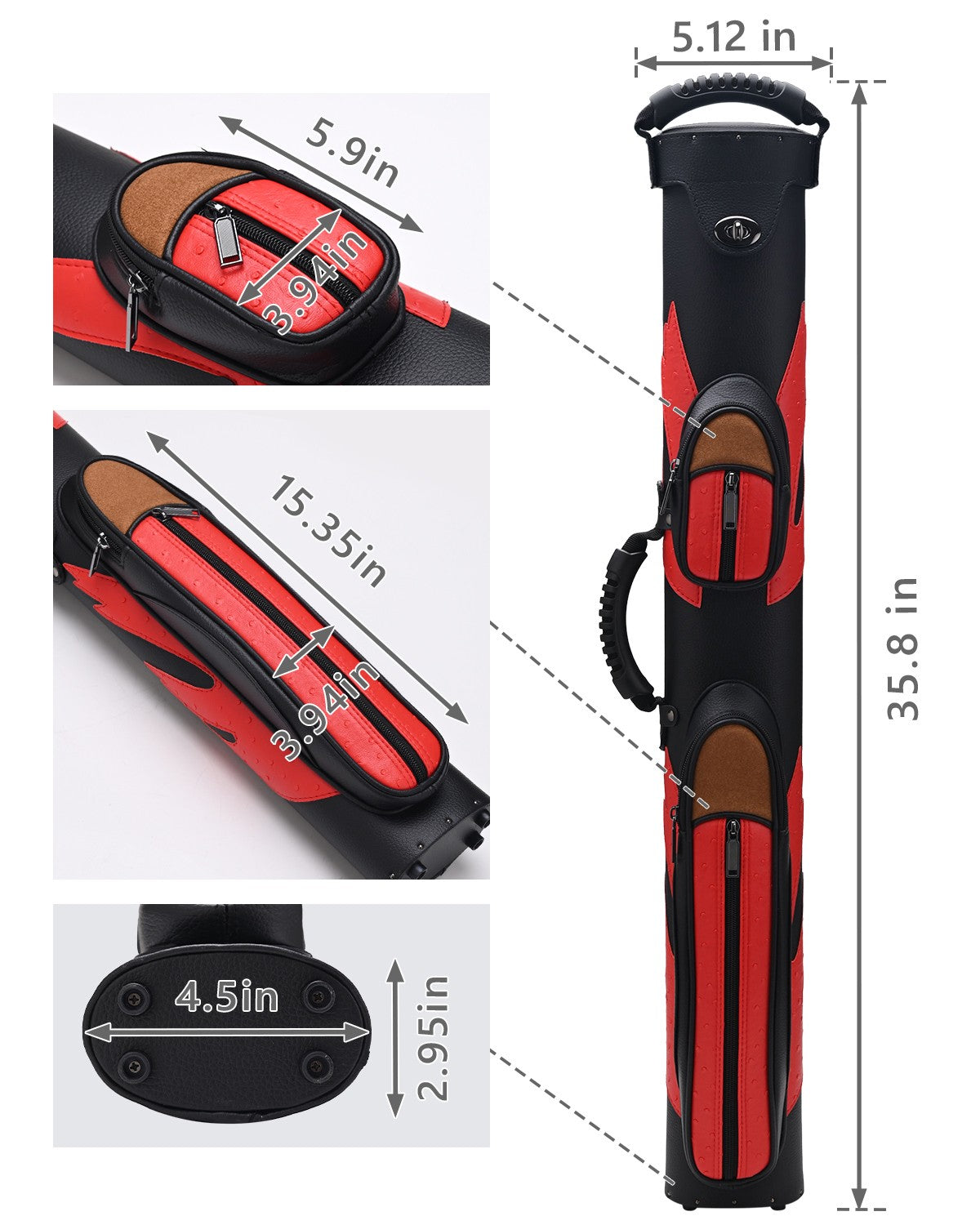 2x2 Hard Pool Cue Case 2B2S Spring Loaded PU Leather 2 Pockets