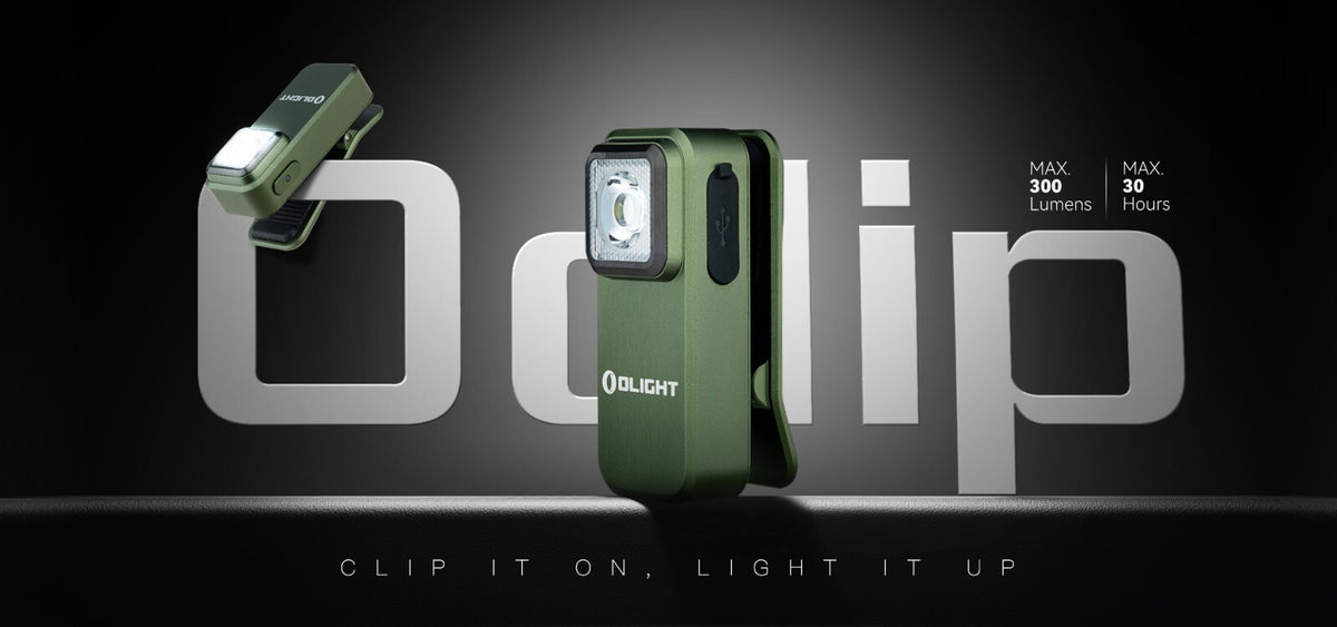 LED Clip-On Flashlight with White and Red Light - 300 Lumens, OD Green