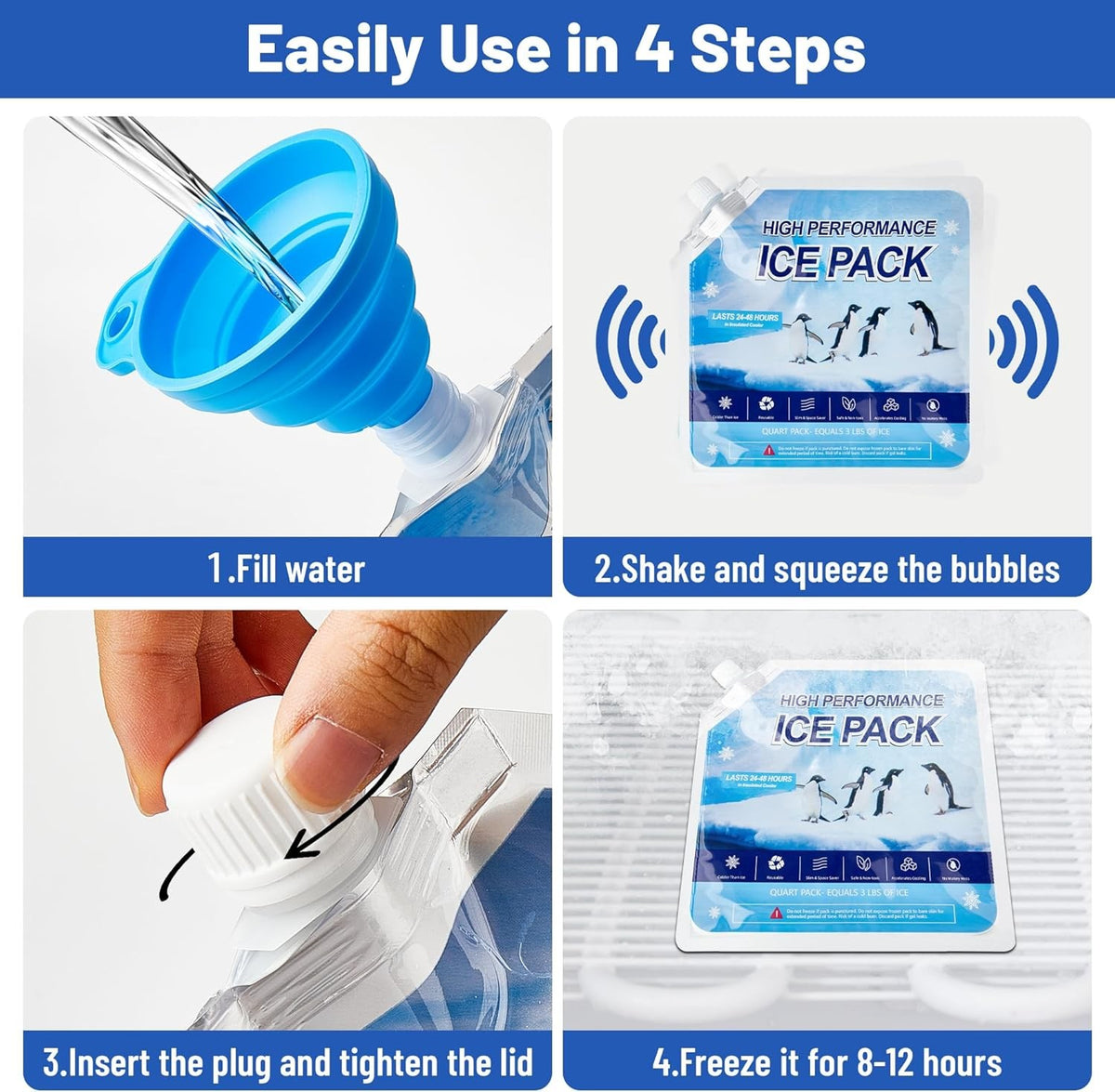 Reusable Ice Packs for Coolers - Long Lasting Cooling for Lunch, Camping & Fishing