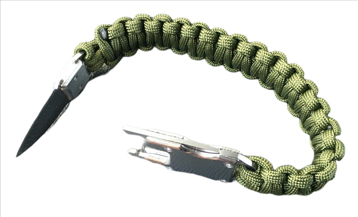 Paracord Survival Bracelet with Knife - Tactical Emergency Gear, Olive Green