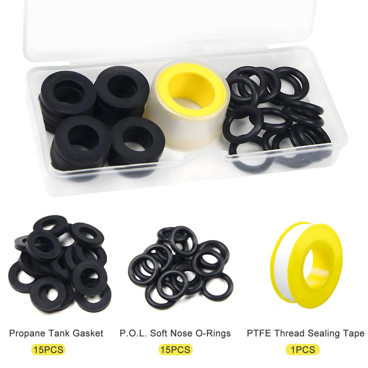 15Pcs Propane Tank Gasket and O-Rings Set for Soft Nose P.O.L. Black