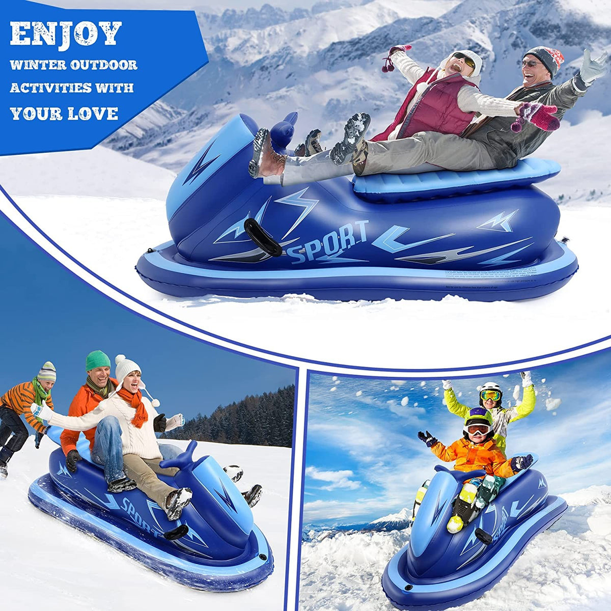 Large Inflatable Snow Tube for Sledding - 81 Inch Heavy-Duty Winter Snow Sled