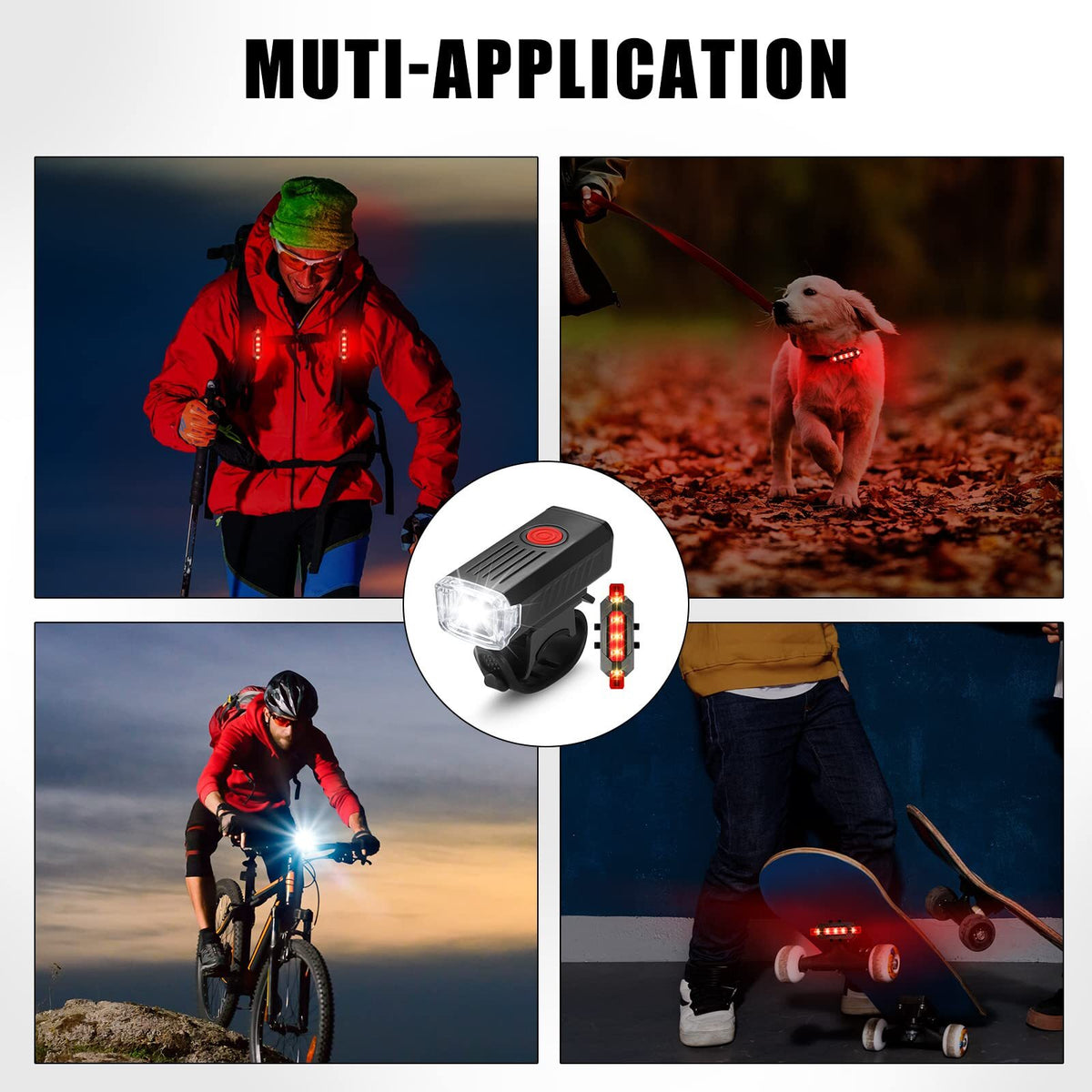 6 Sets Bicycle Front and Rear Lights Waterproof USB Rechargeable for Night Riding