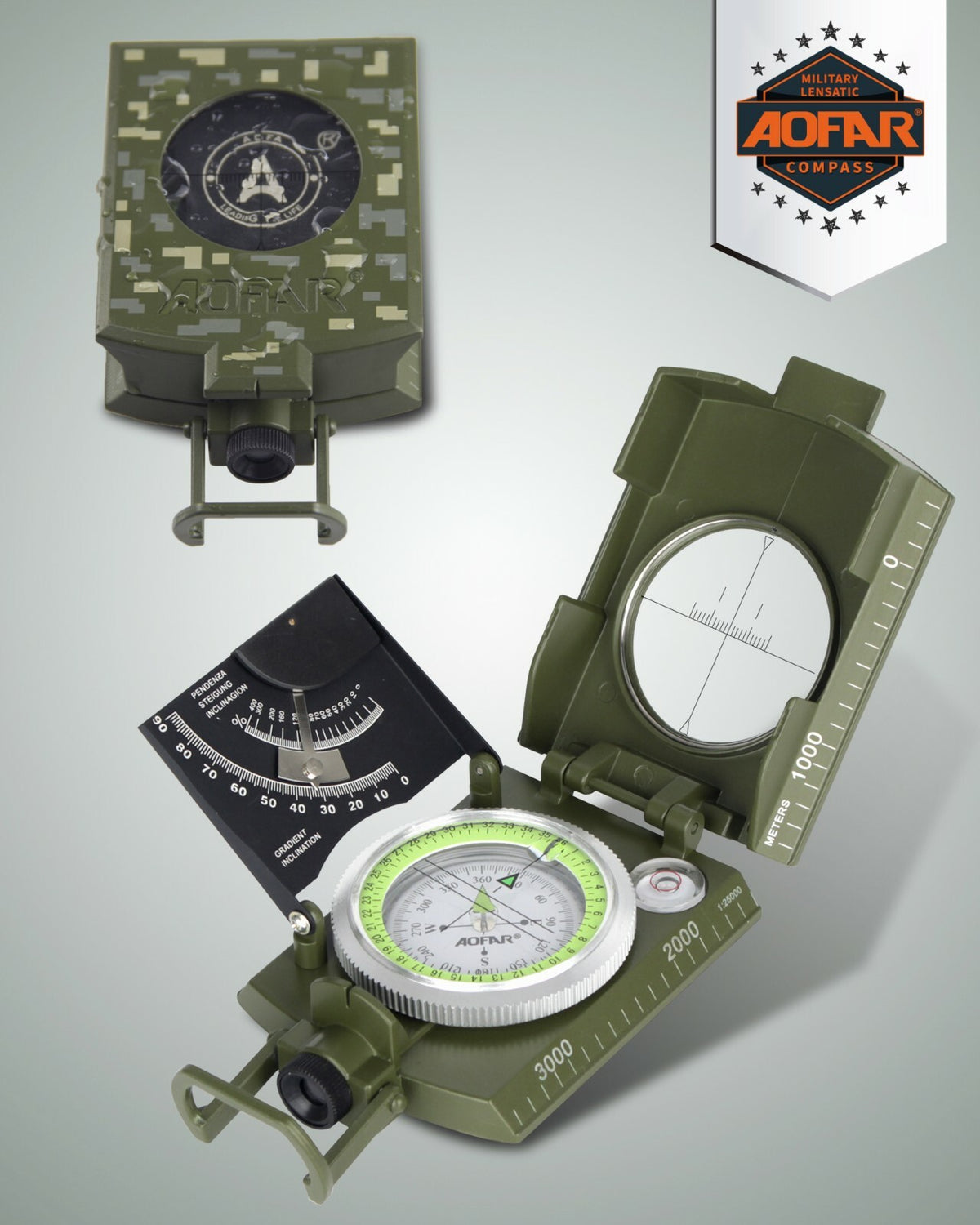 Military Compass with Sighting & Clinometer for Camping Hiking Survival