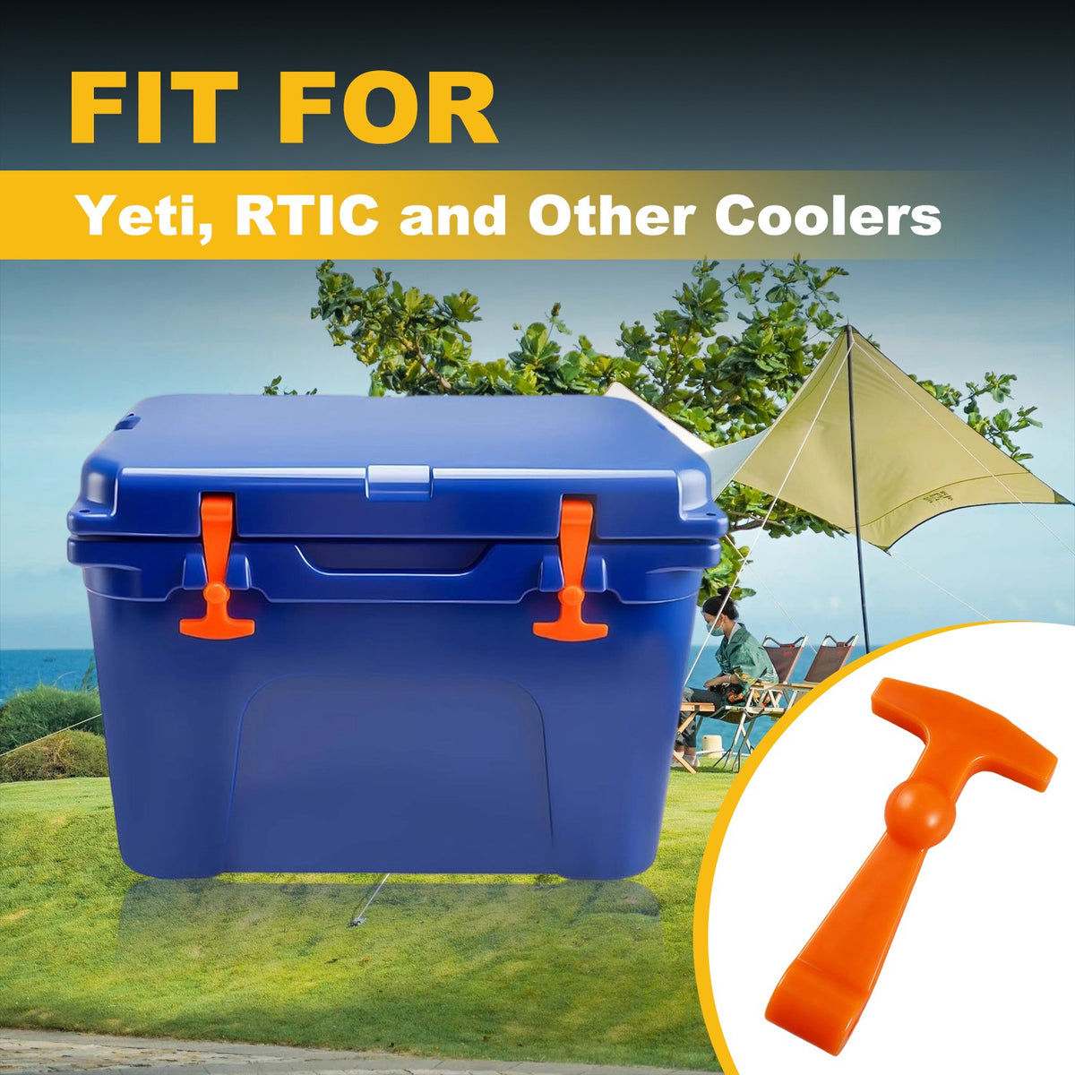Set of 2 Orange Silicone Cooler Latches Compatible with Yeti RTIC & More