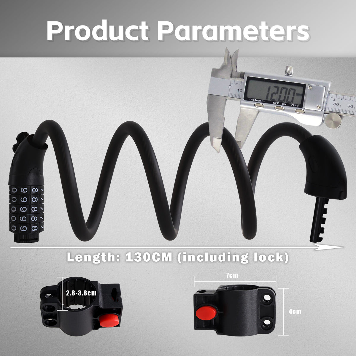 Heavy Duty Bicycle Lock with 5-Digit Combination - Waterproof Bike Cable Lock