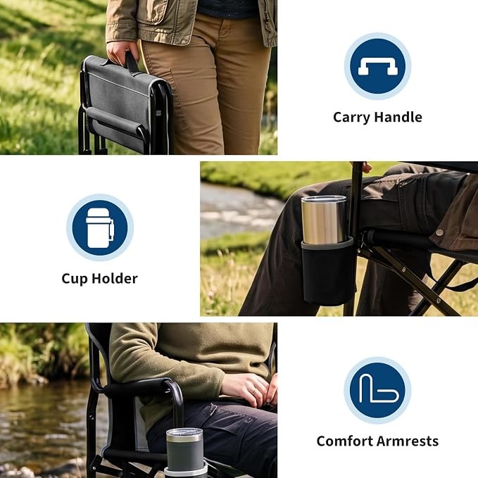 Portable Folding Rocking Camping Chair with Built-in Cup Holder