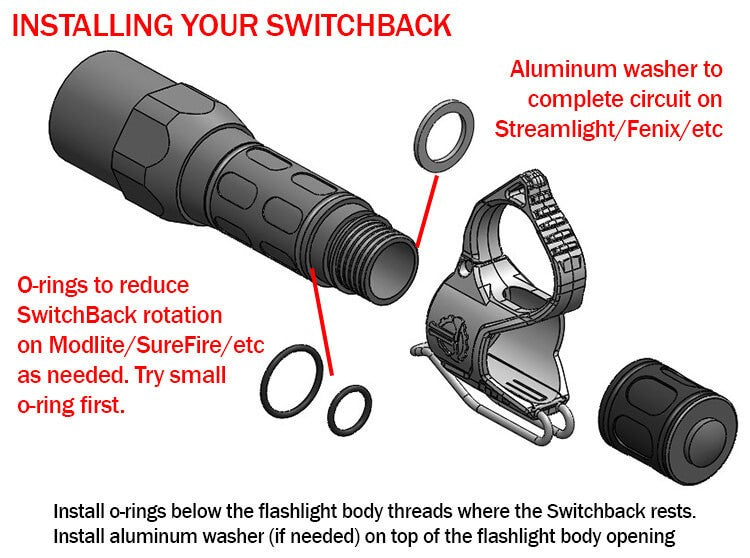 Deep Carry Flashlight Ring with Pocket Clip for Handheld Lights