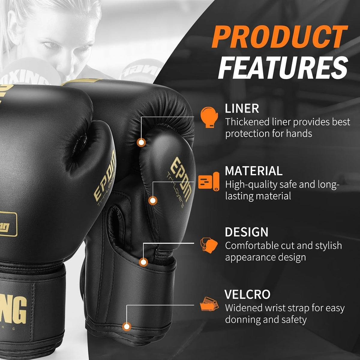 10oz Boxing Gloves with Widened Wristband for MMA Kickboxing Training