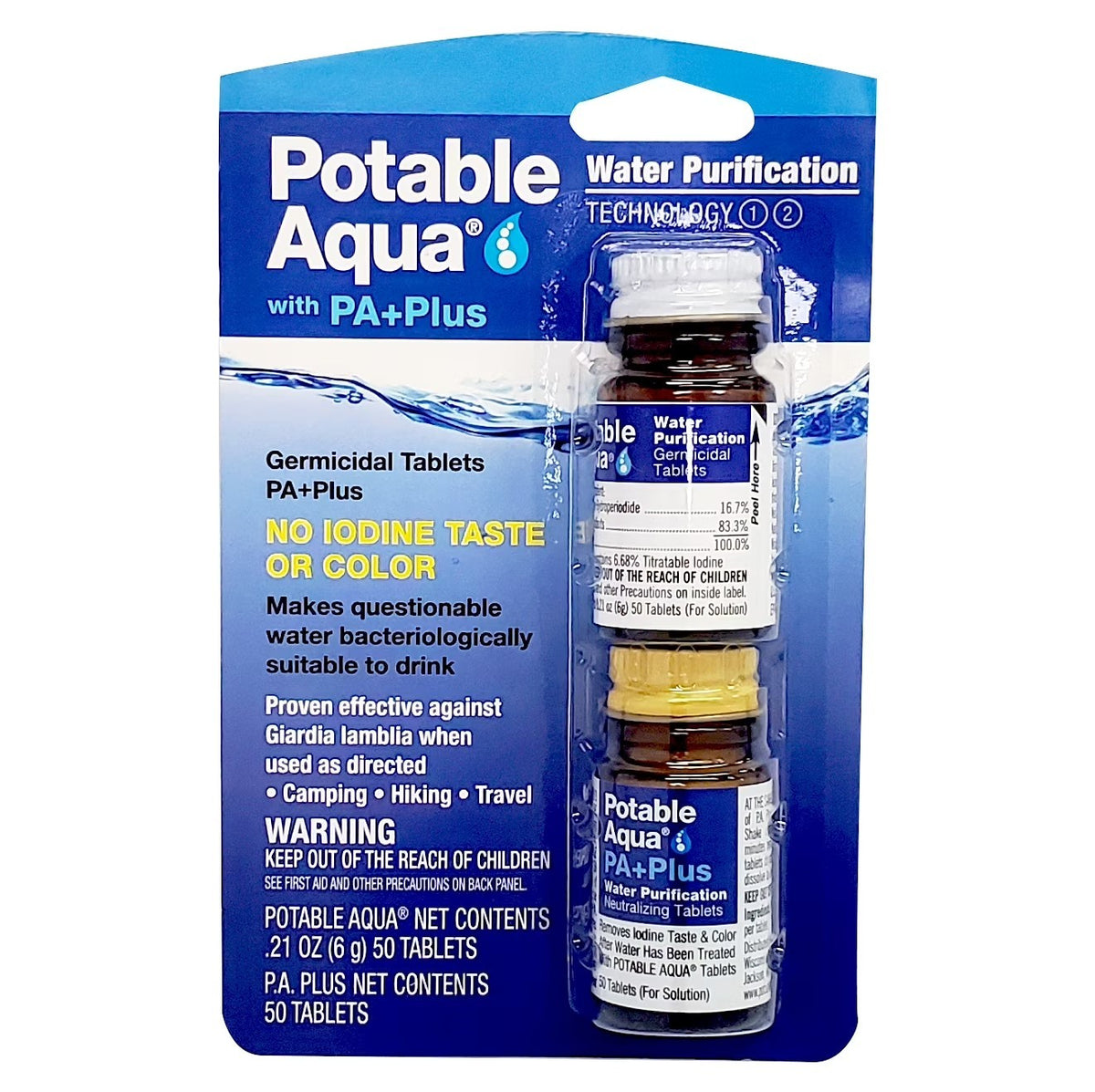 Potable Aqua Water Purification Tablets PA Plus - Emergency Water Treatment 100 Tabs