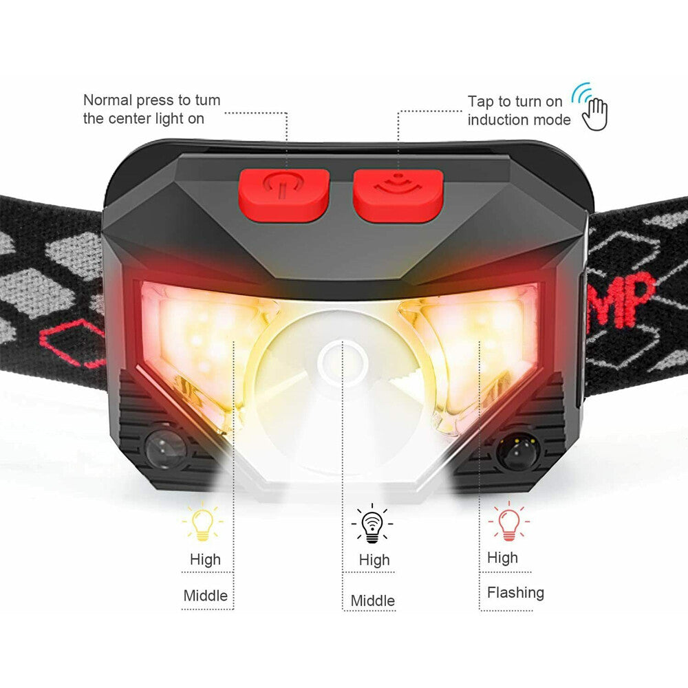 Rechargeable COB LED Headlamp Headlight with Sensor Waterproof Torch