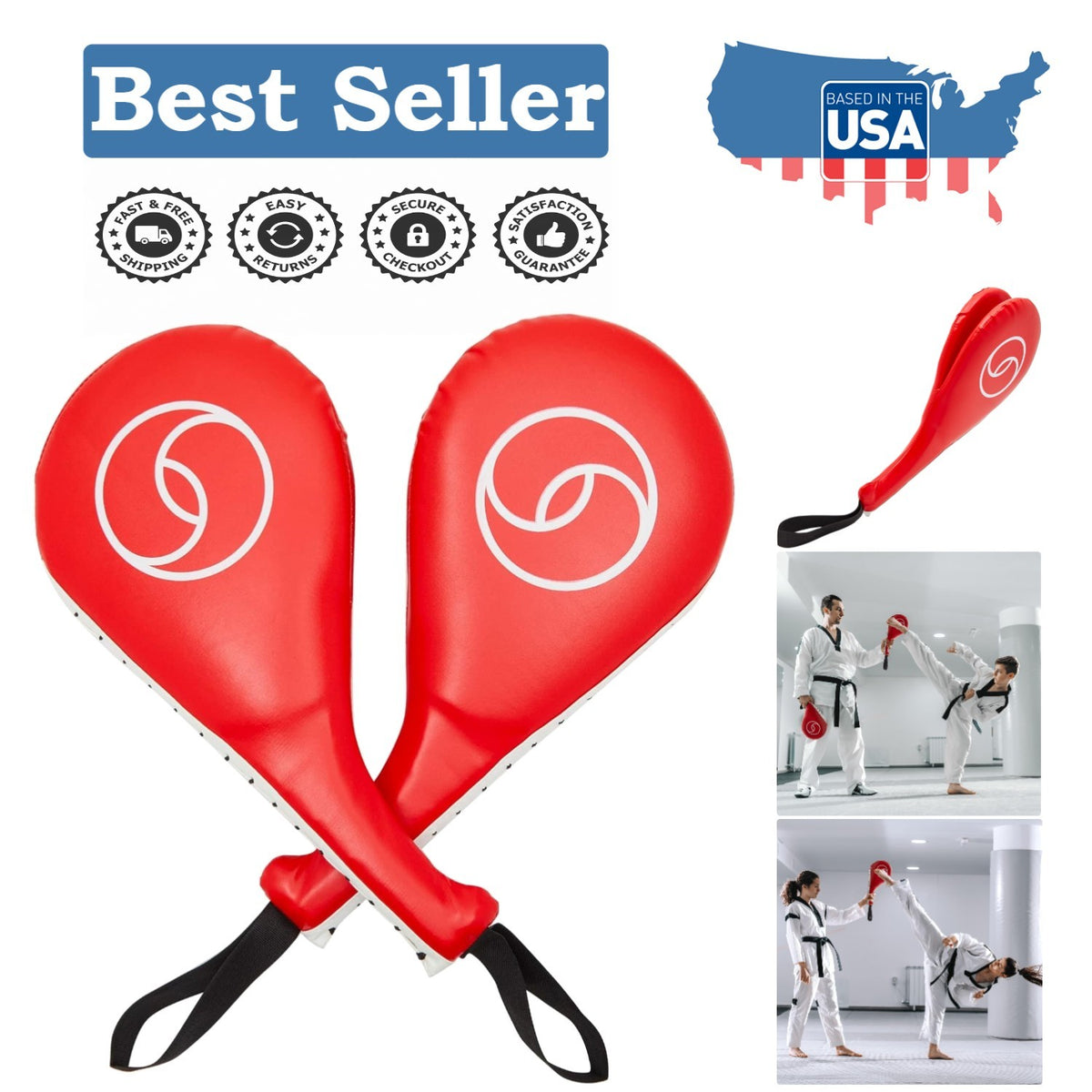 Red Taekwondo Kick Pads 15x2.5x7.5 in - 2 Pack Martial Arts Training Gear