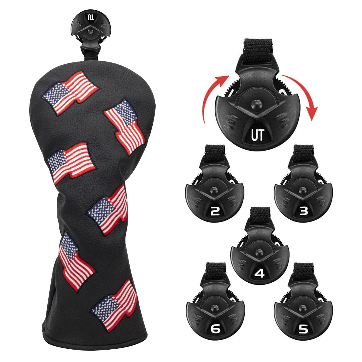 Golf Head Cover Set - USA Patriotism Hybrid Club Protectors, Synthetic Leather