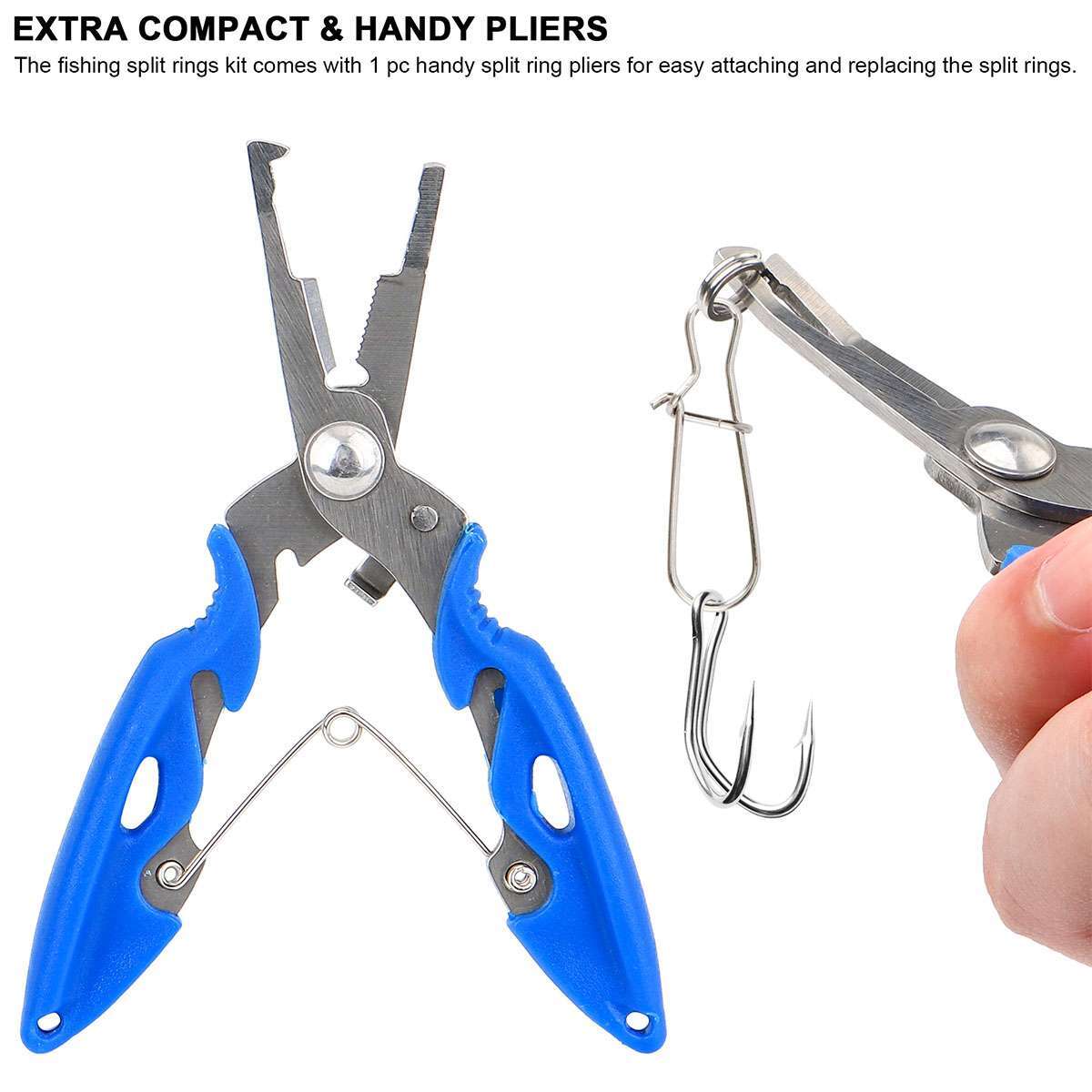 200 Pcs Stainless Steel Fishing Split Rings Set with Pliers - Multiple Sizes