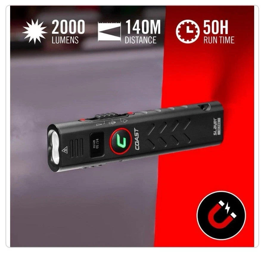 2000 Lumens USB-C Rechargeable Tactical Flashlight - Magnet & Outdoor Use