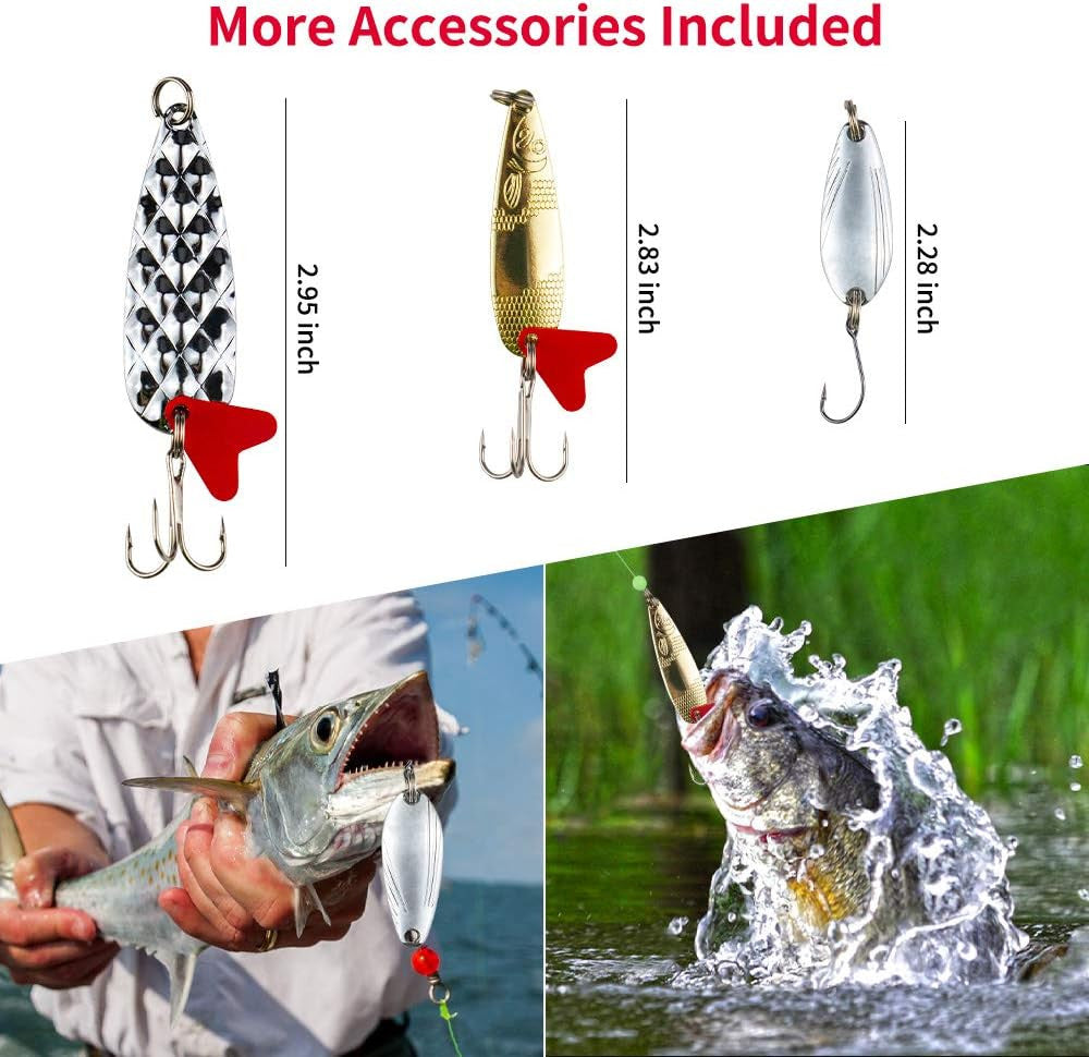 Fishing Lures Kit for Freshwater & Saltwater Bass Trout Salmon Tackle Set
