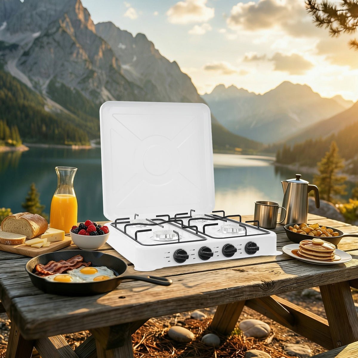 Portable 4-Burner Gas Camping Stove with High Power & Safety Features