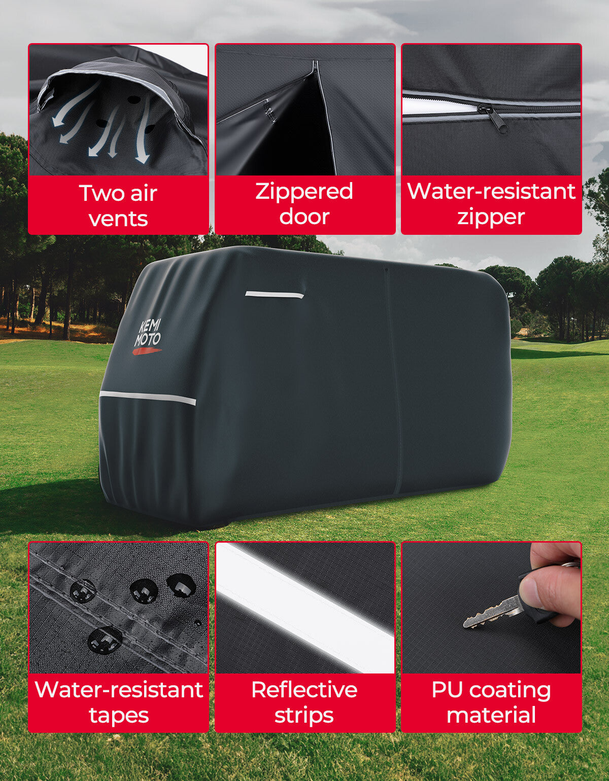 Heavy Duty Golf Cart Cover for EZGO Club Car 6/4+2 Passenger Black 600D