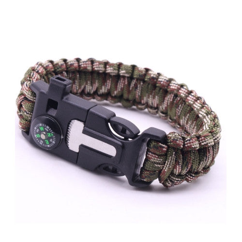 Multifunctional Survival Paracord Wristband with Compass Fire Starter Whistle