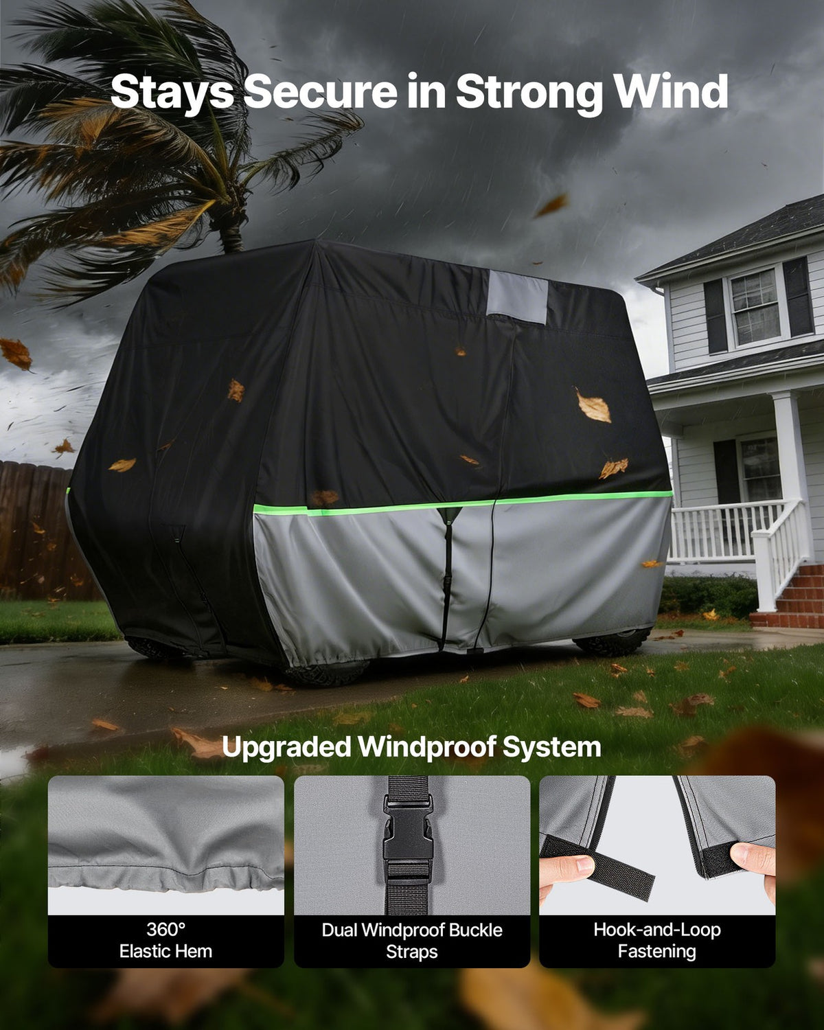 Golf Cart Cover Full Enclosure for 2+2/4 Passenger Carts - Durable 600D Oxford