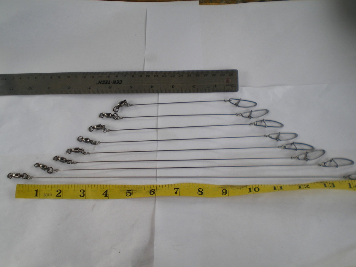 Stainless Steel Fishing Leader Wire Set - 8, 10, 12 Inch, 100 Lb Test, Swivel & Hook Snaps - 15 Pieces