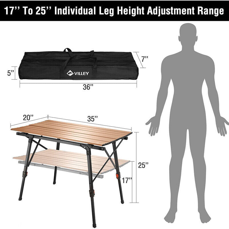 Lightweight Aluminum Folding Beach Table with Adjustable Legs