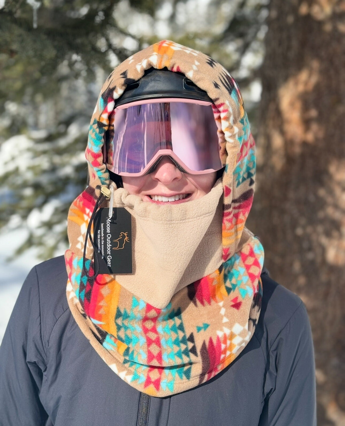 Fleece Ski Hood Over Helmet for Snowboarding and Skiing - Brown