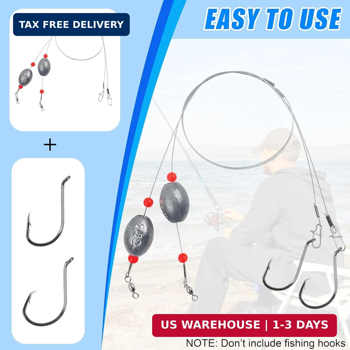 Saltwater Bottom Fishing Rig with Egg Sinkers and Wire Leaders for Flounder, Catfish, Redfish