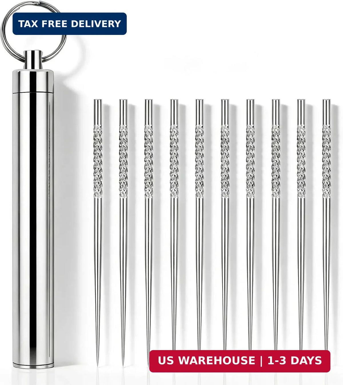 Reusable Metal Toothpicks with Waterproof Case - Portable Stainless Steel Travel Picks