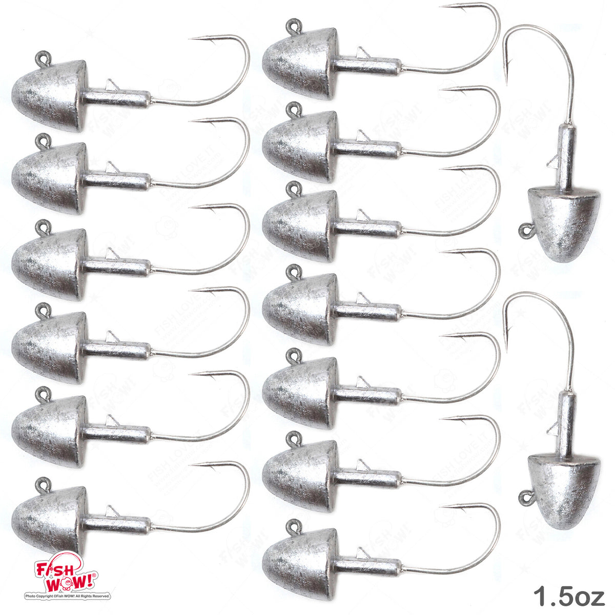 Unpainted 1.5oz Bullet Jig Head for Fish Soft Baits - Multiple Count Options