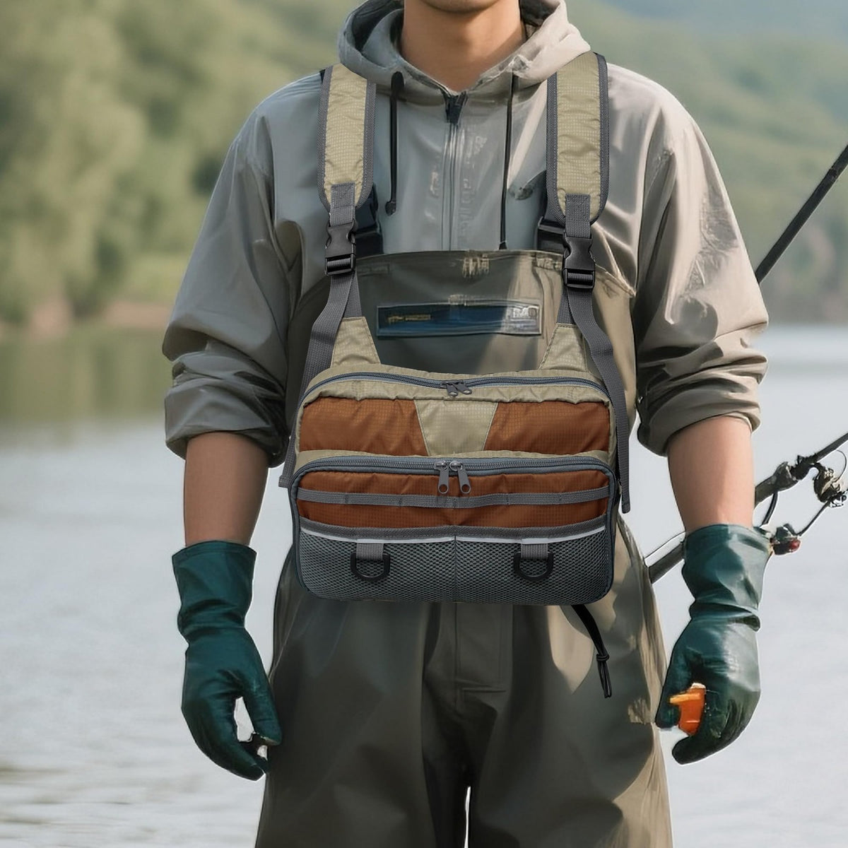 Fishing Chest Pack with Multiple Compartments for Fly & Tackle Storage - Lightweight & Durable