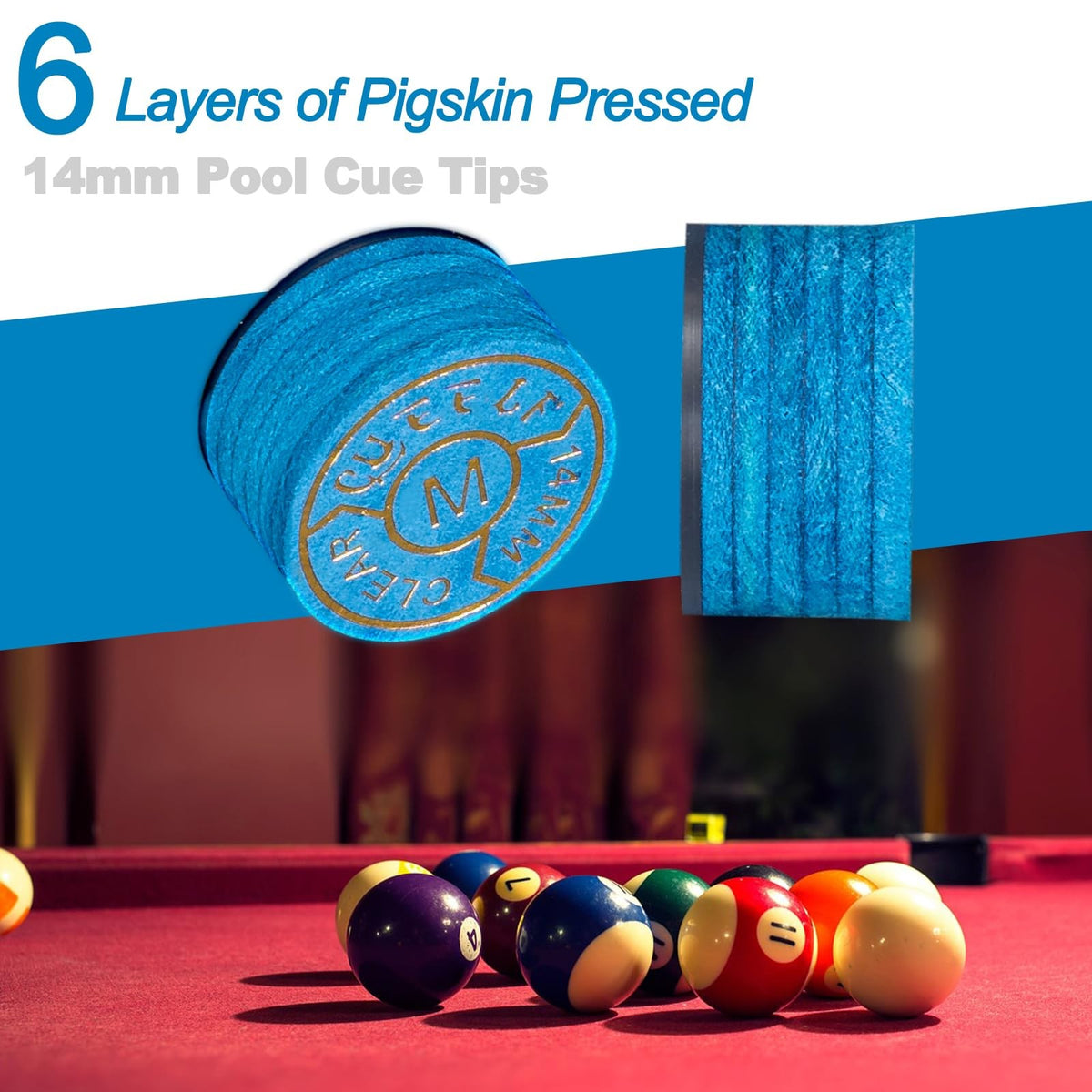 6-Layer 14mm Pool Cue Tips - Medium Leather Replacement Tip (2 Pcs)