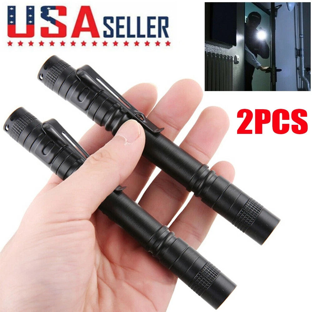 Mini LED Flashlight Torch Penlight for Camping Hiking & Dental Use - 2 Pack