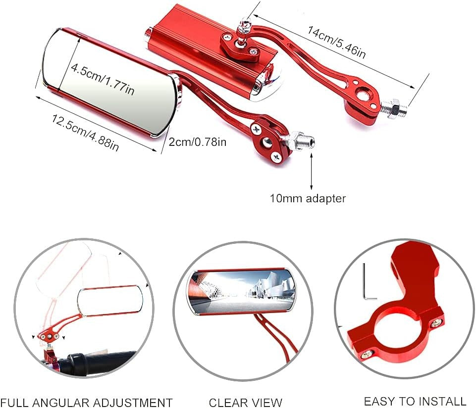 2PCS Adjustable Bicycle Handlebar Rear View Mirrors Red for Cycling