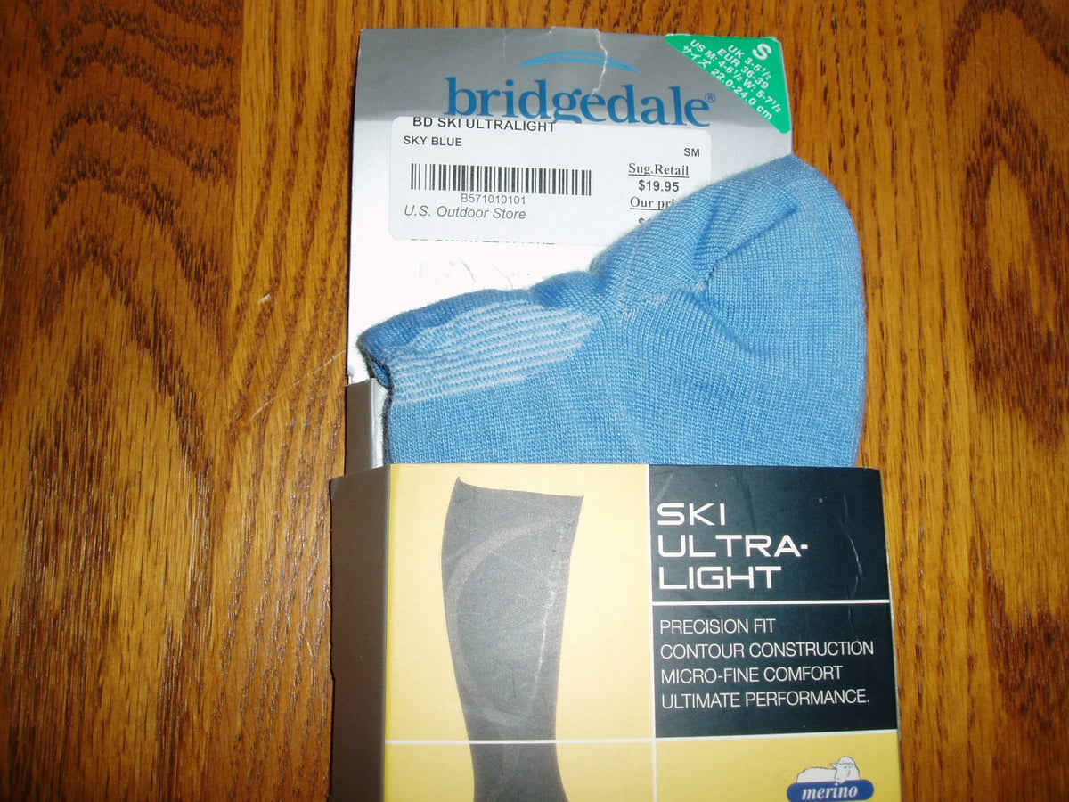 Ultra-Light Ski Socks Small Blue Wool Blend Winter Sports Socks